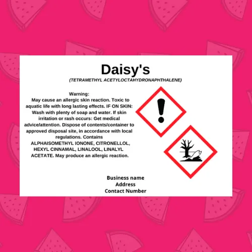Rectangular CLP label for diffusers and room sprays with warning text and hazard symbols