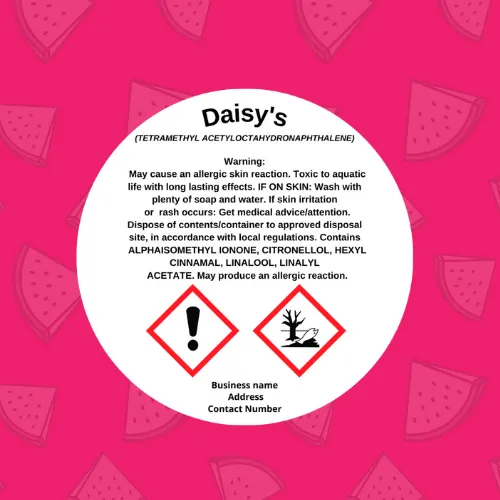 Round CLP warning label with exclamation mark and environment hazard pictograms